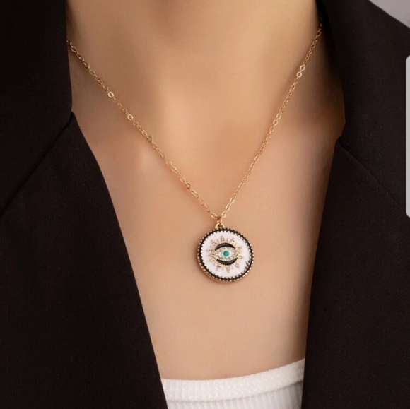 Jewelry - 𝅺new Black Rhinestone detail Eye 🧿 pendant yellow gold for GOOD LUCK 🍀